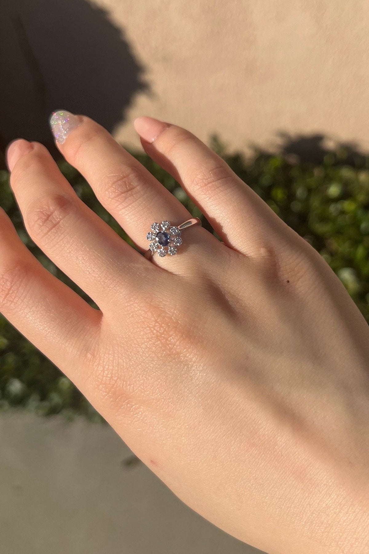Genuine Sapphire and Diamond Ring|14k Solid White Gold