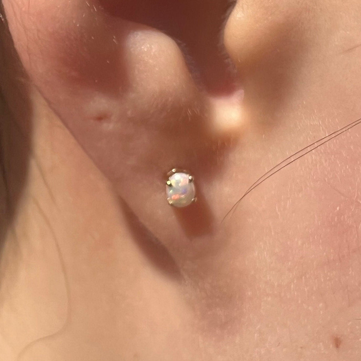 14k Solid Gold Oval Opal Stud Earrings, October Birthstone, Untreated Natural Gemstone