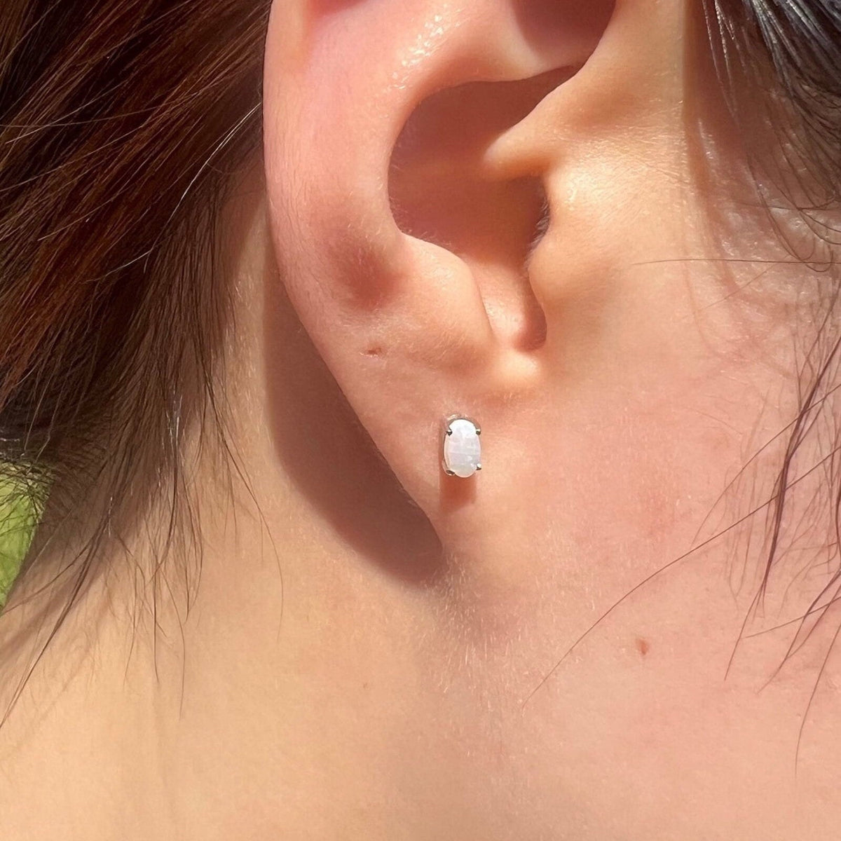 Genuine Opal Oval Solitaire Stud Earrings, 14k Solid Gold, October Birthstone, Gift for Her