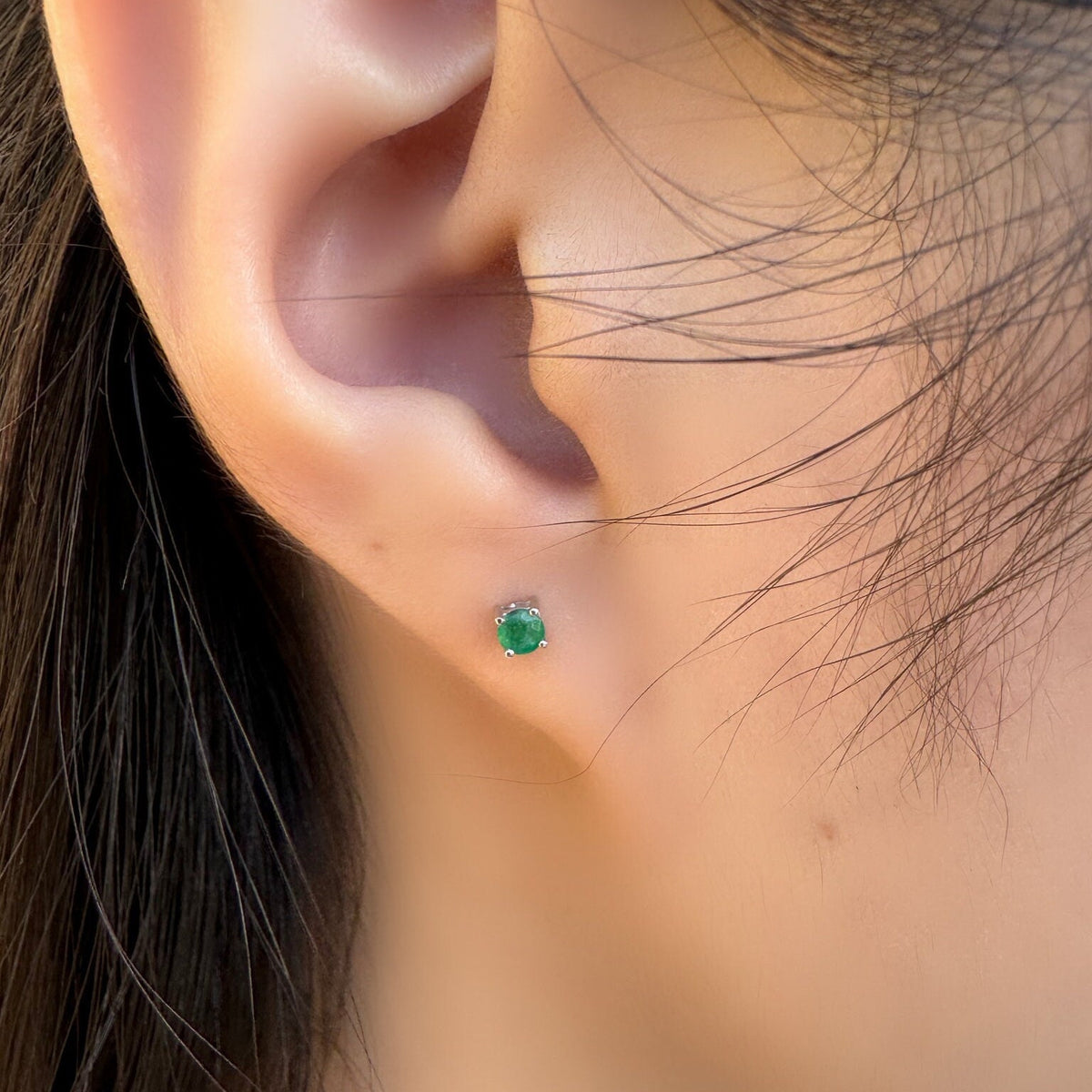 Genuine Emerald 3 mm Round Cut Solitaire Stud Earrings in 14k Solid Gold