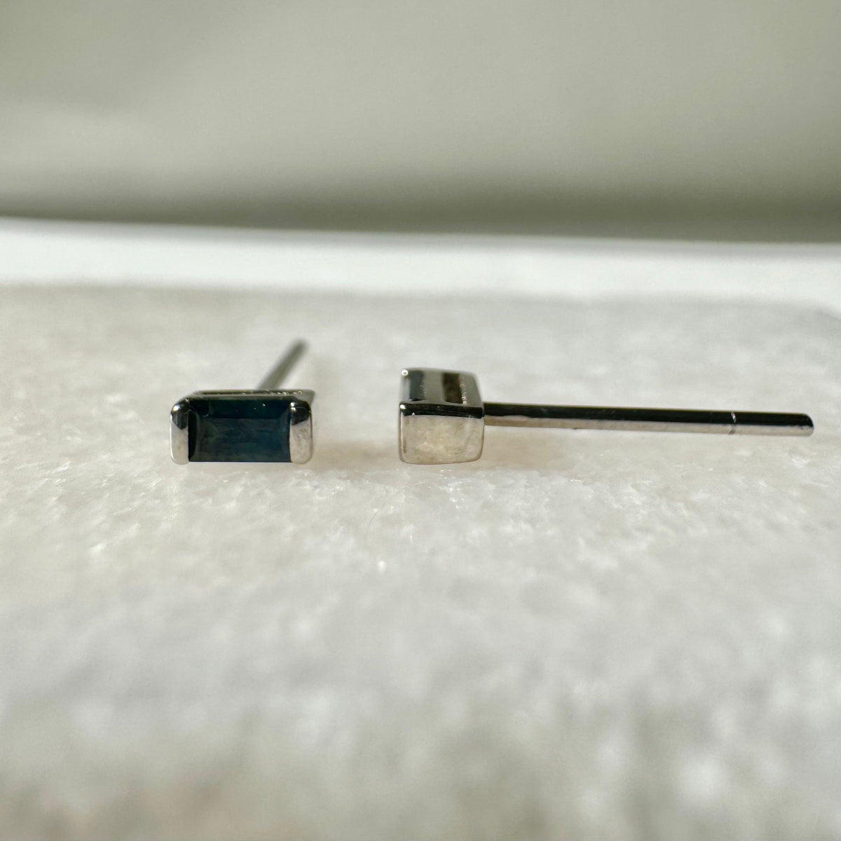 14k Solid Gold Baguette Sapphire Stud Earrings, September Birthstone Gift