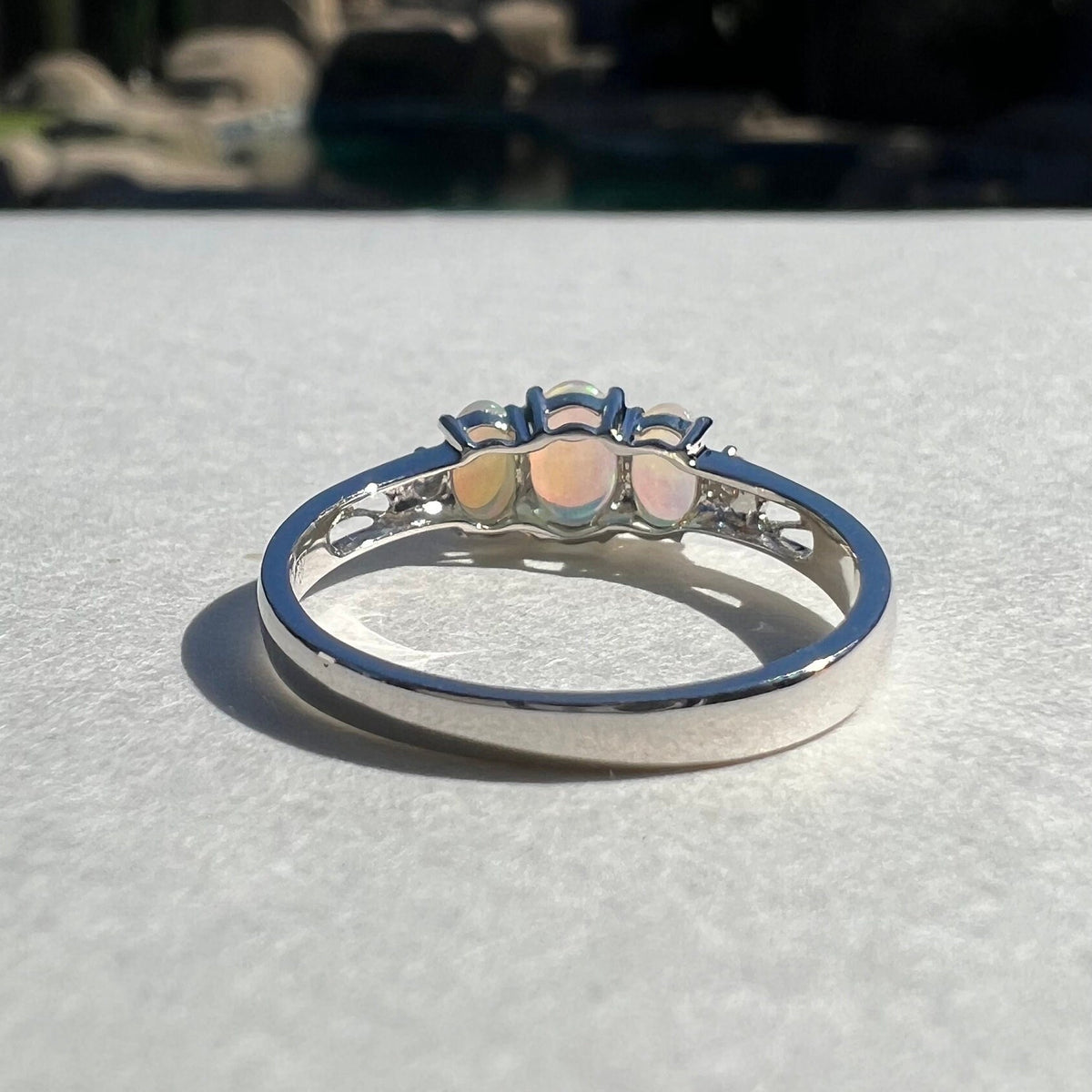 Genuine Trio Opal and Diamond Oval Ring, 14k Solid Gold, October Birthstone, Gift for Her