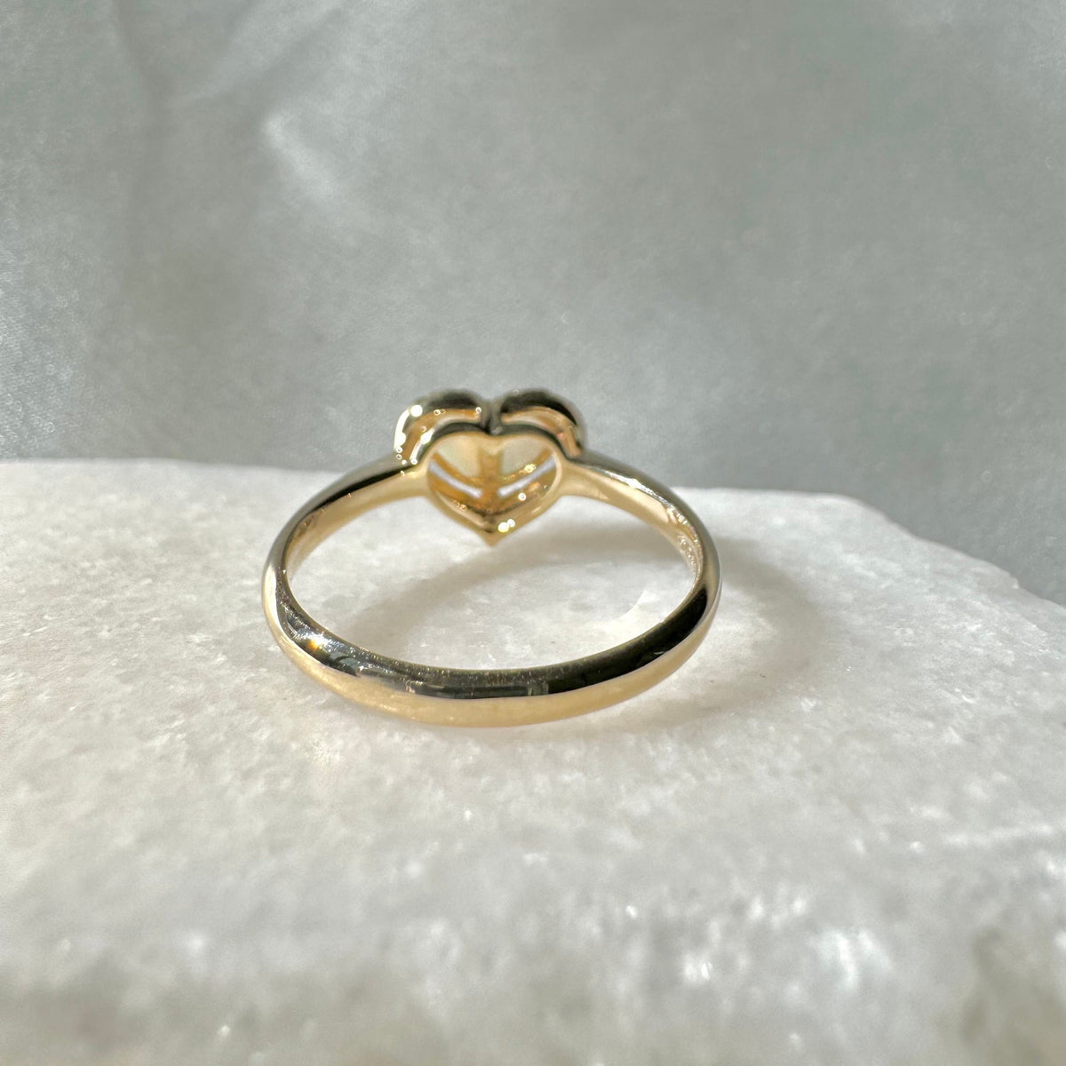 14k Yellow Gold Opal Diamond Heart Ring, Natural Gemstone Engagement Ring