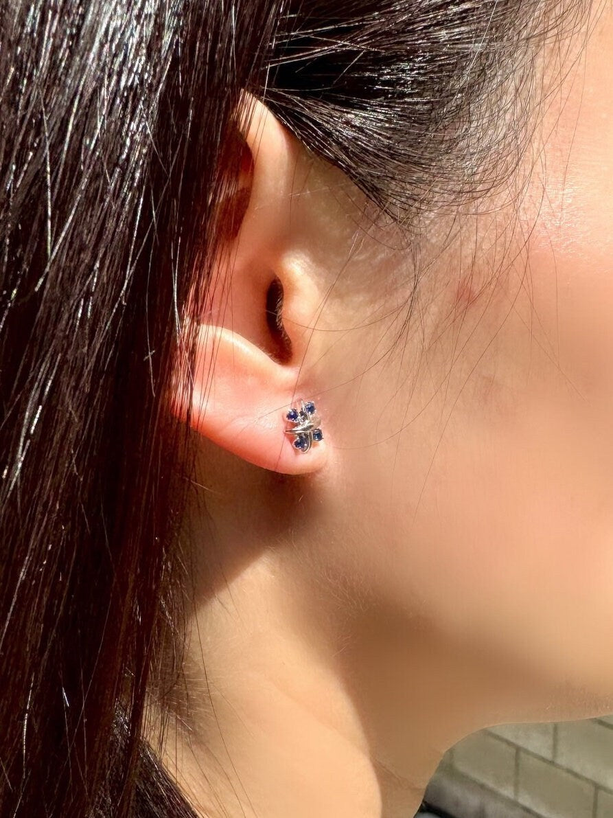 Genuine Sapphire Stud Earrings in 14k Solid White Gold
