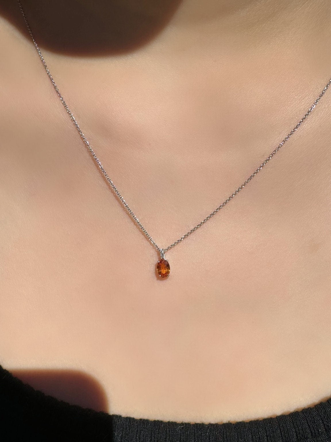 Genuine Orange Sapphire and Diamond in 18k Gold Pendant