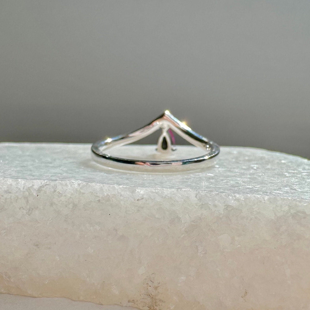 Genuine Ruby and Diamond Teardrop Chevron Ring|14k White Gold
