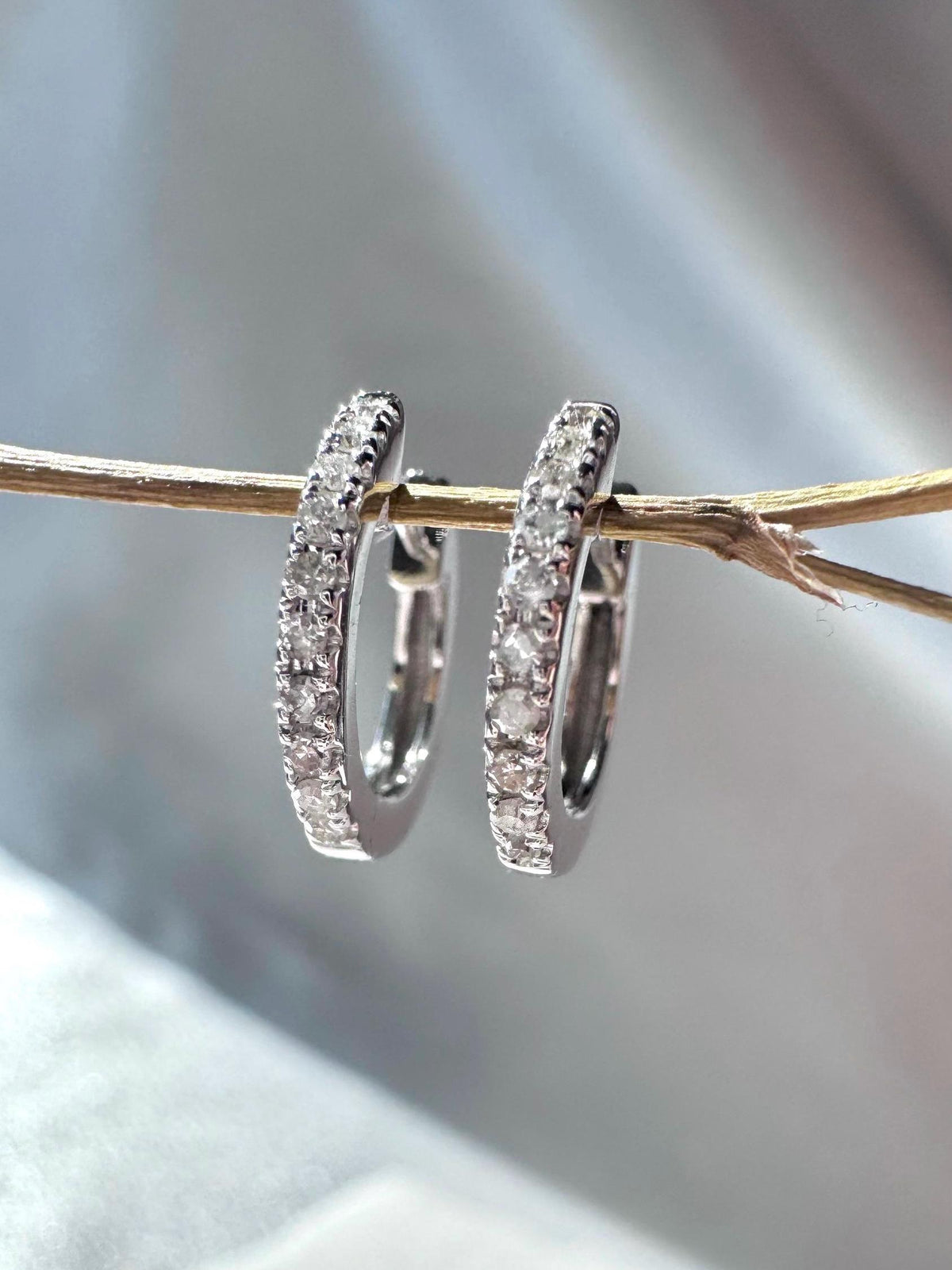 Genuine Diamond Mini Huggie Hoop Earrings, 14k Solid Gold, April Birthstone, Gift for Her