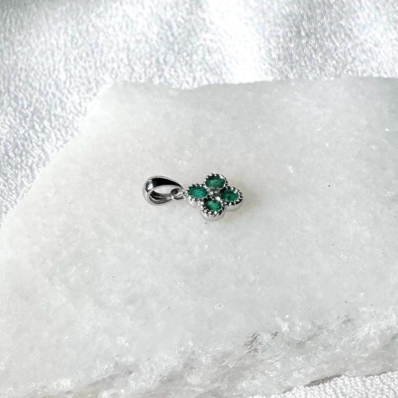 14k Solid Gold Emerald Diamond Clover Pendant, Mini, May Birthstone Jewelry