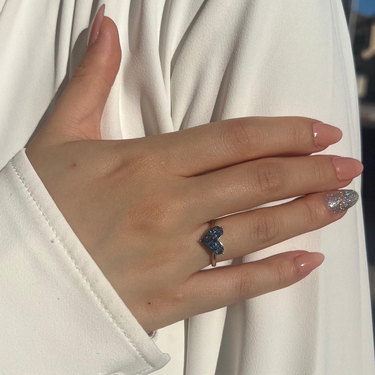 Genuine Sapphire Heart Ring in 14k White Gold