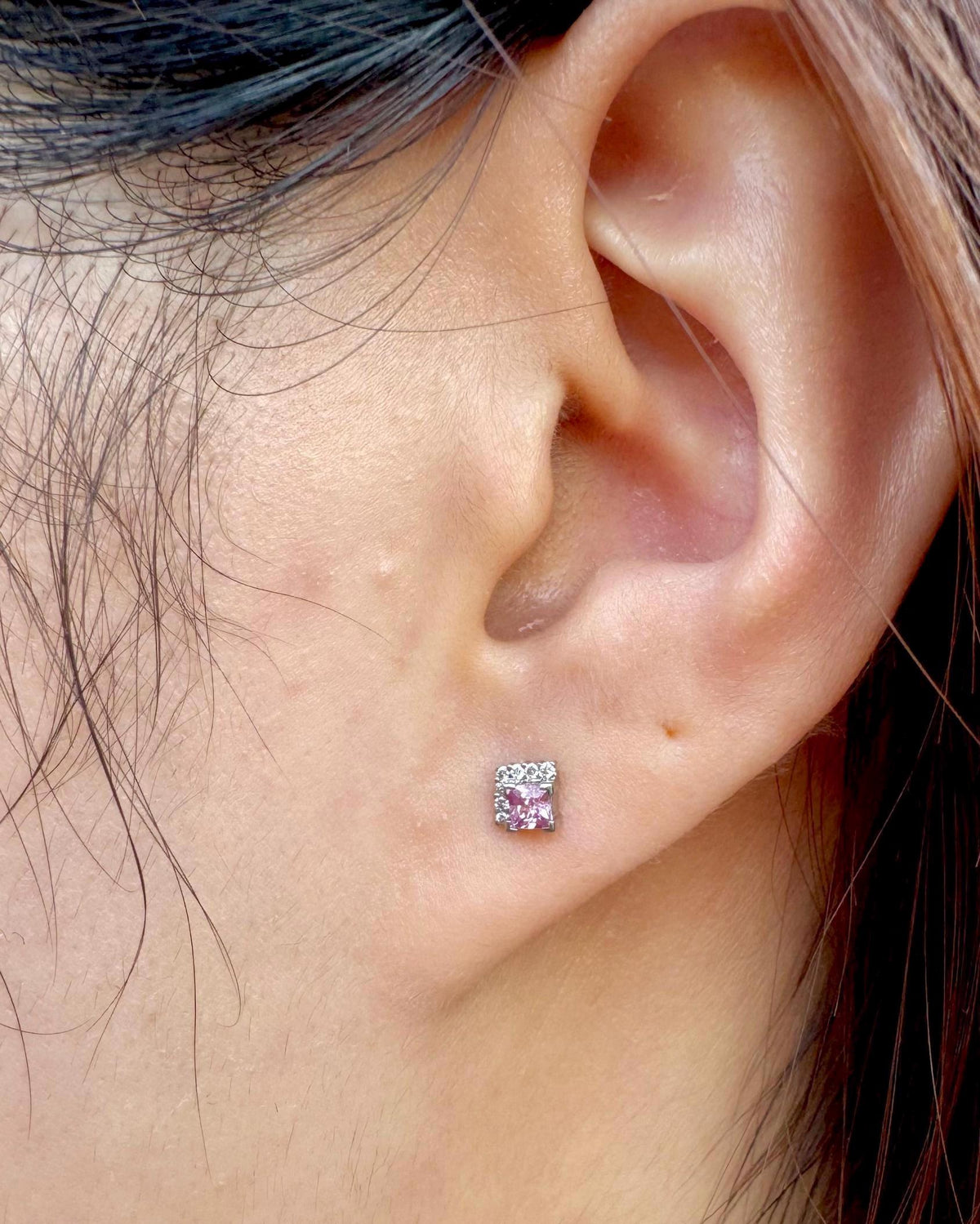 Genuine Pink Sapphire and Diamond Stud Earrings in 18k Solid White Gold