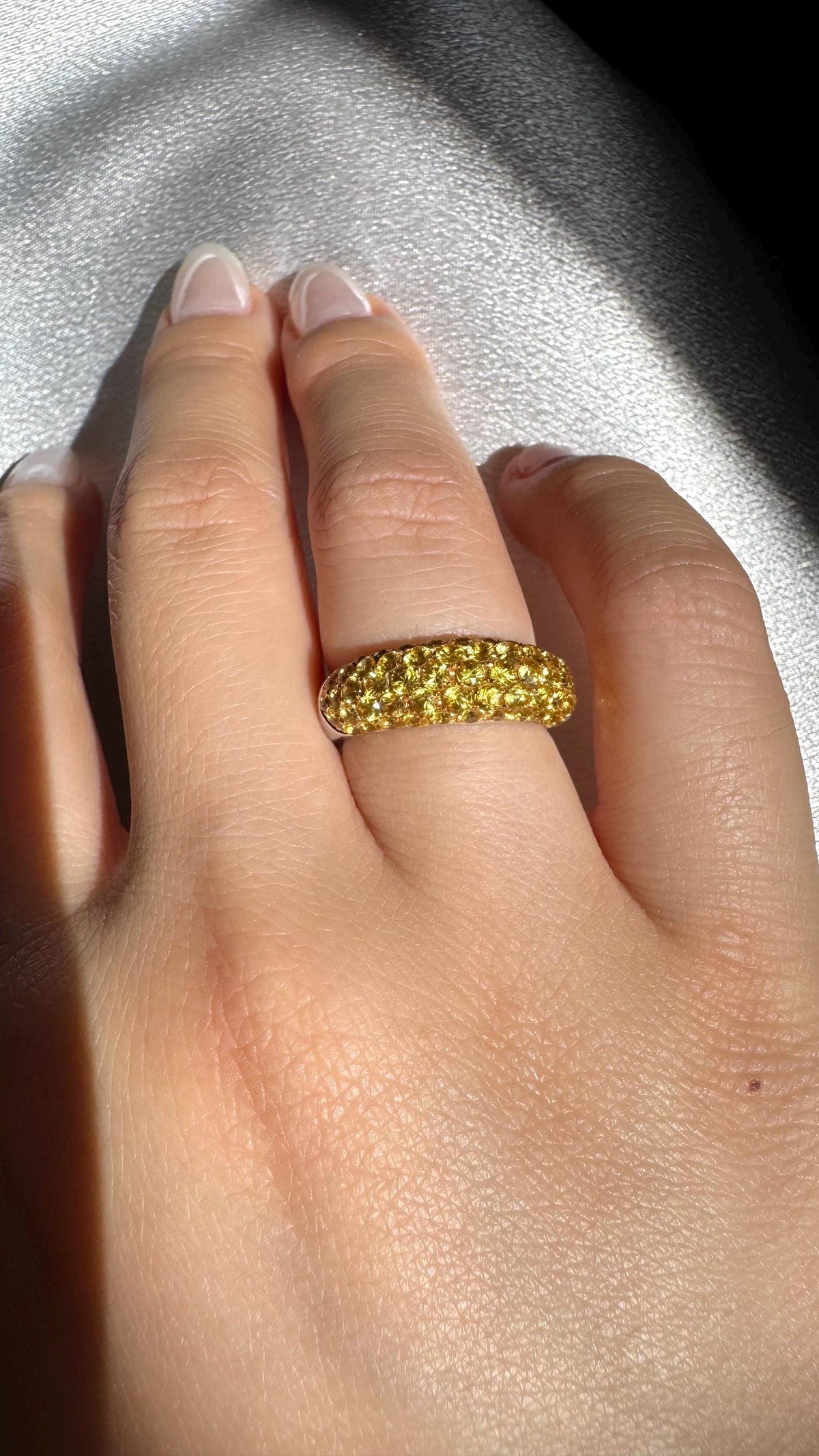 Genuine Yellow Sapphire Half Eternity Ring, 18k Solid White Gold, September Birthstone, Gift for Her