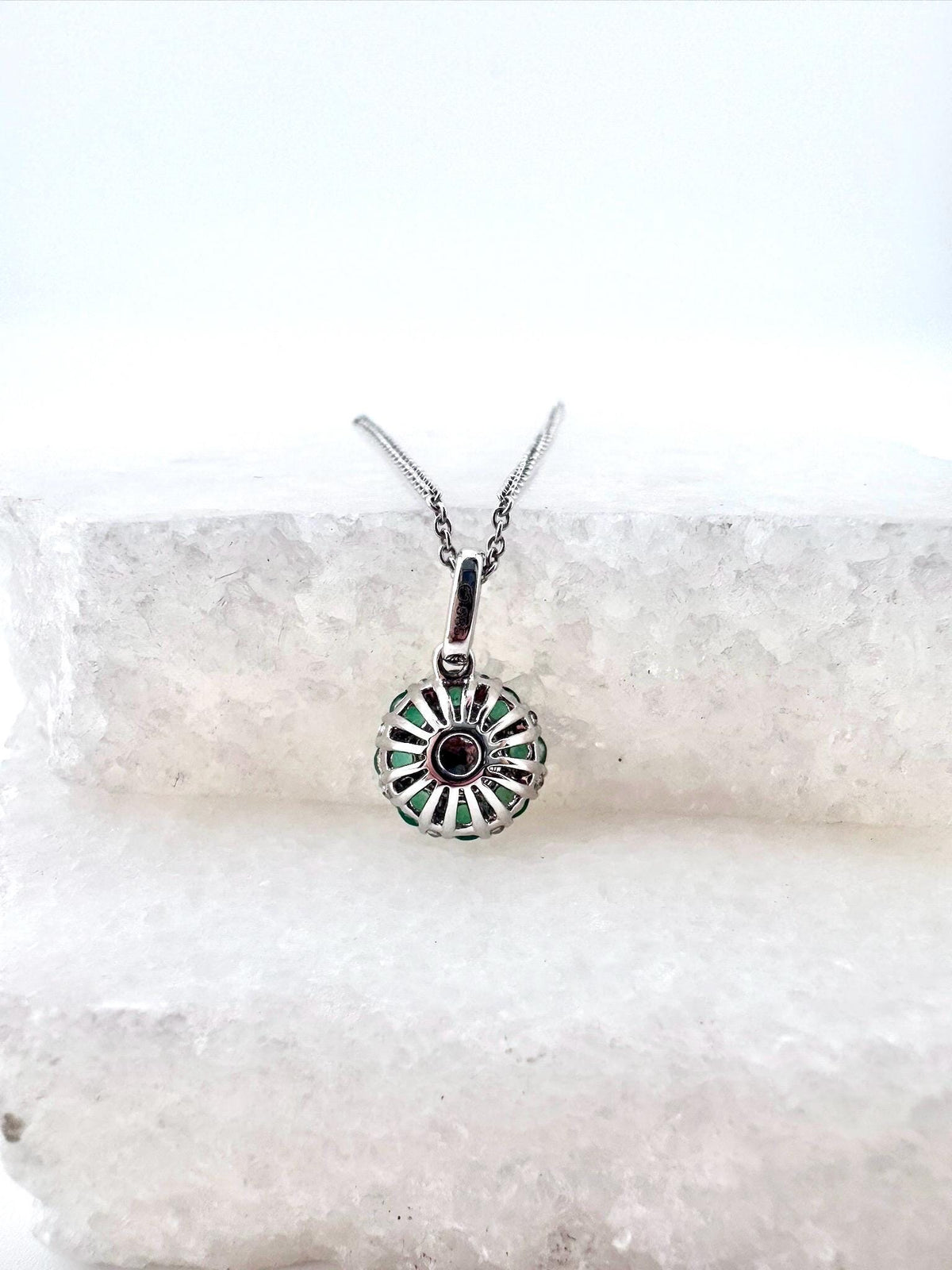 Genuine Emerald and Diamond Round Cluster Pendant | 14k Solid Gold