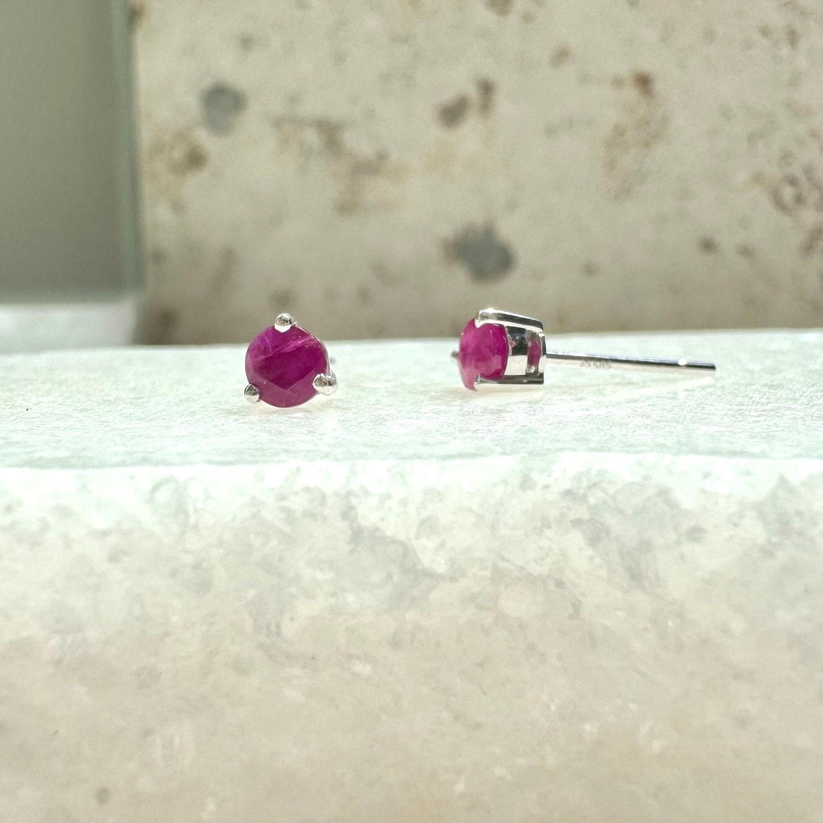 14k Solid Gold Ruby Stud Earrings, 4mm Round Cut, July Birthstone Gift