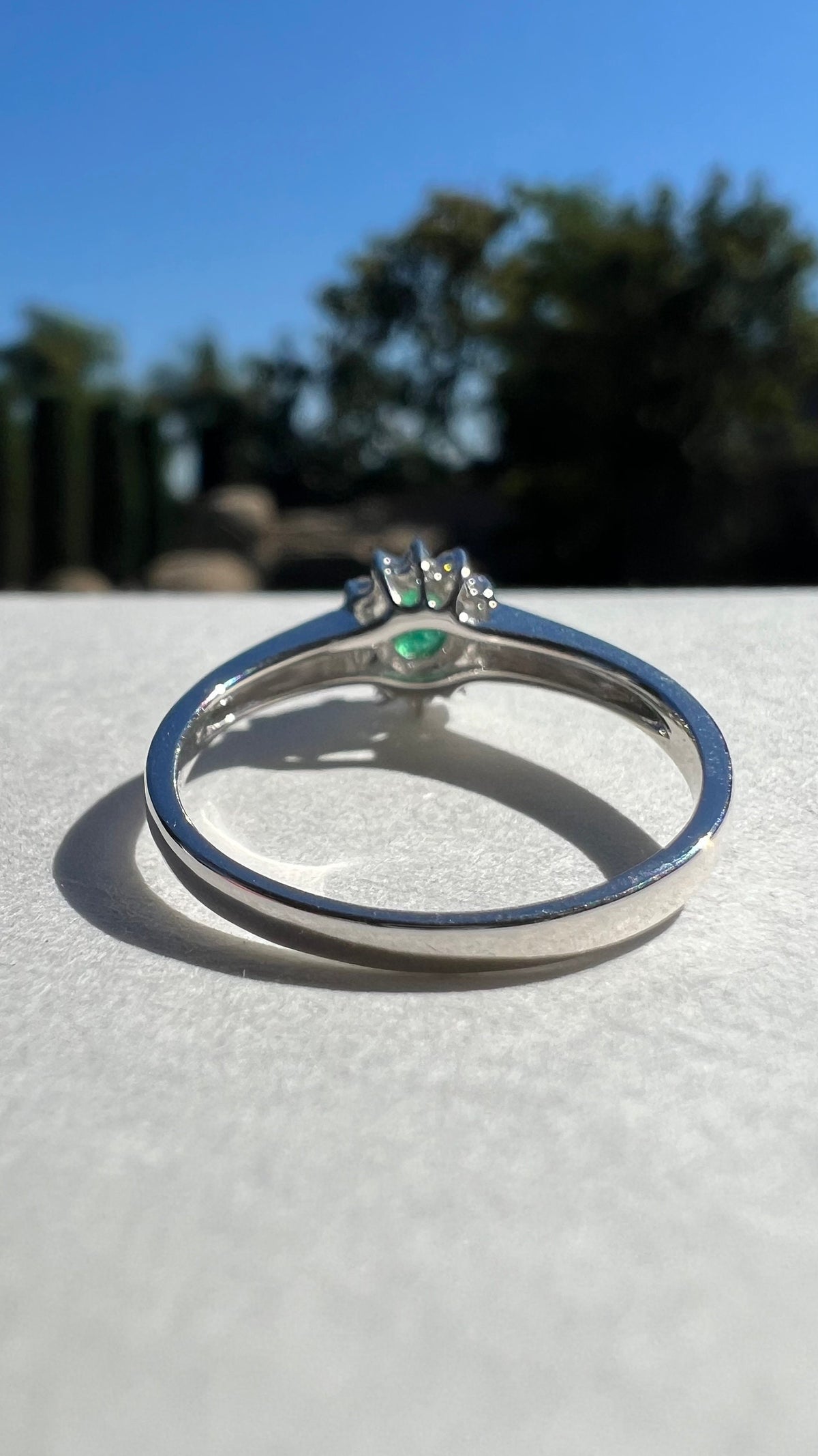 Genuine Emerald and Diamond Oval Halo Ring, 14k Solid White Gold, May Birthstone, Gift for Her