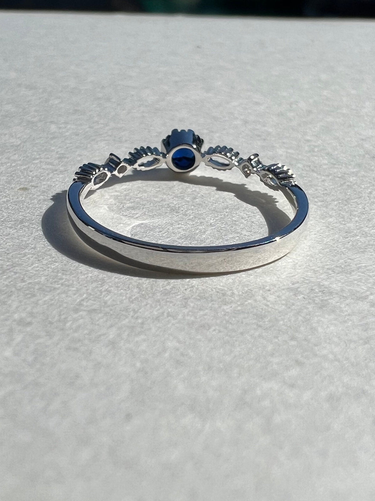 Genuine Sapphire and Diamond Ring in 14k Solid White Gold