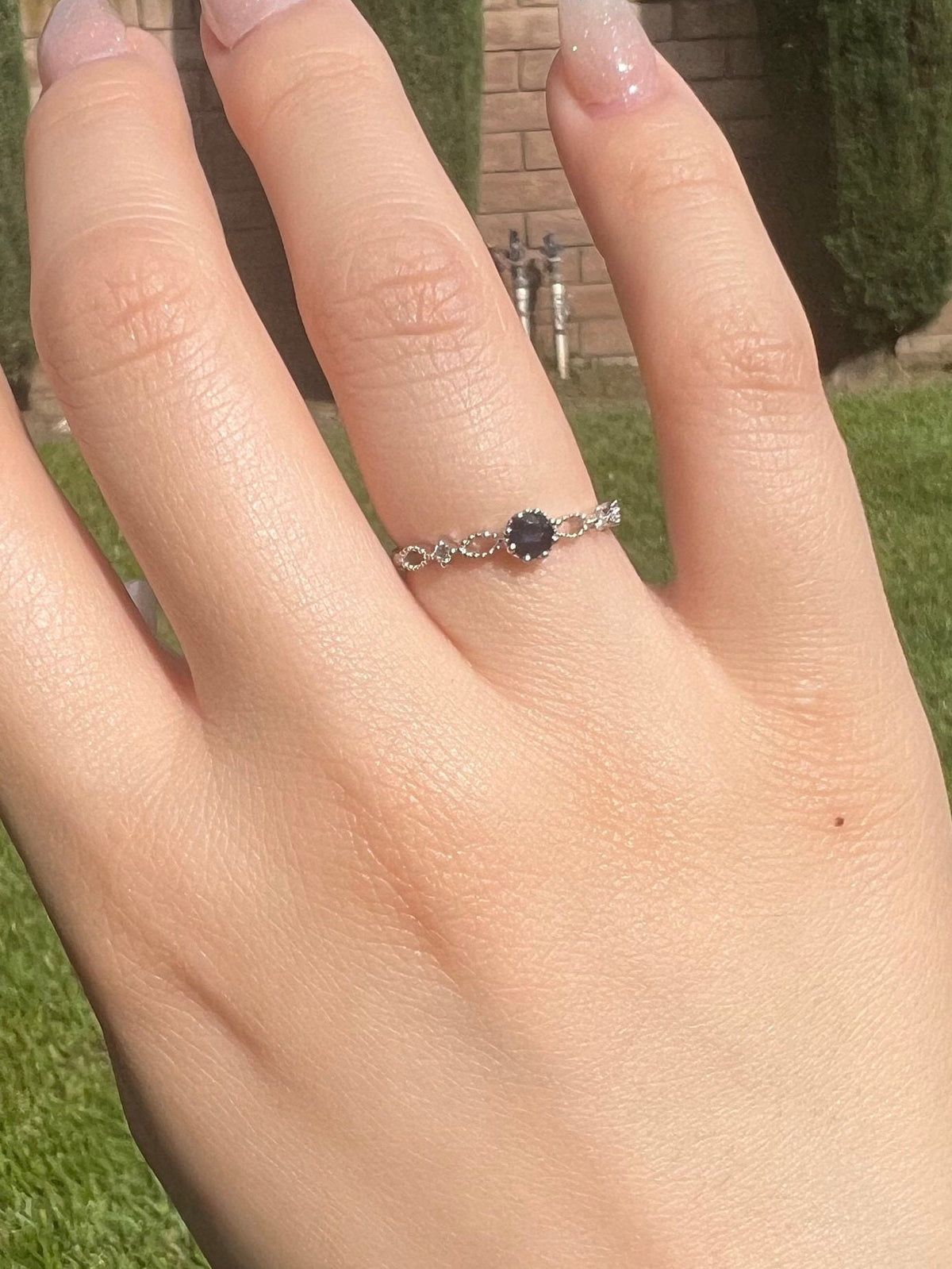 Genuine Sapphire and Diamond Ring in 14k Solid White Gold