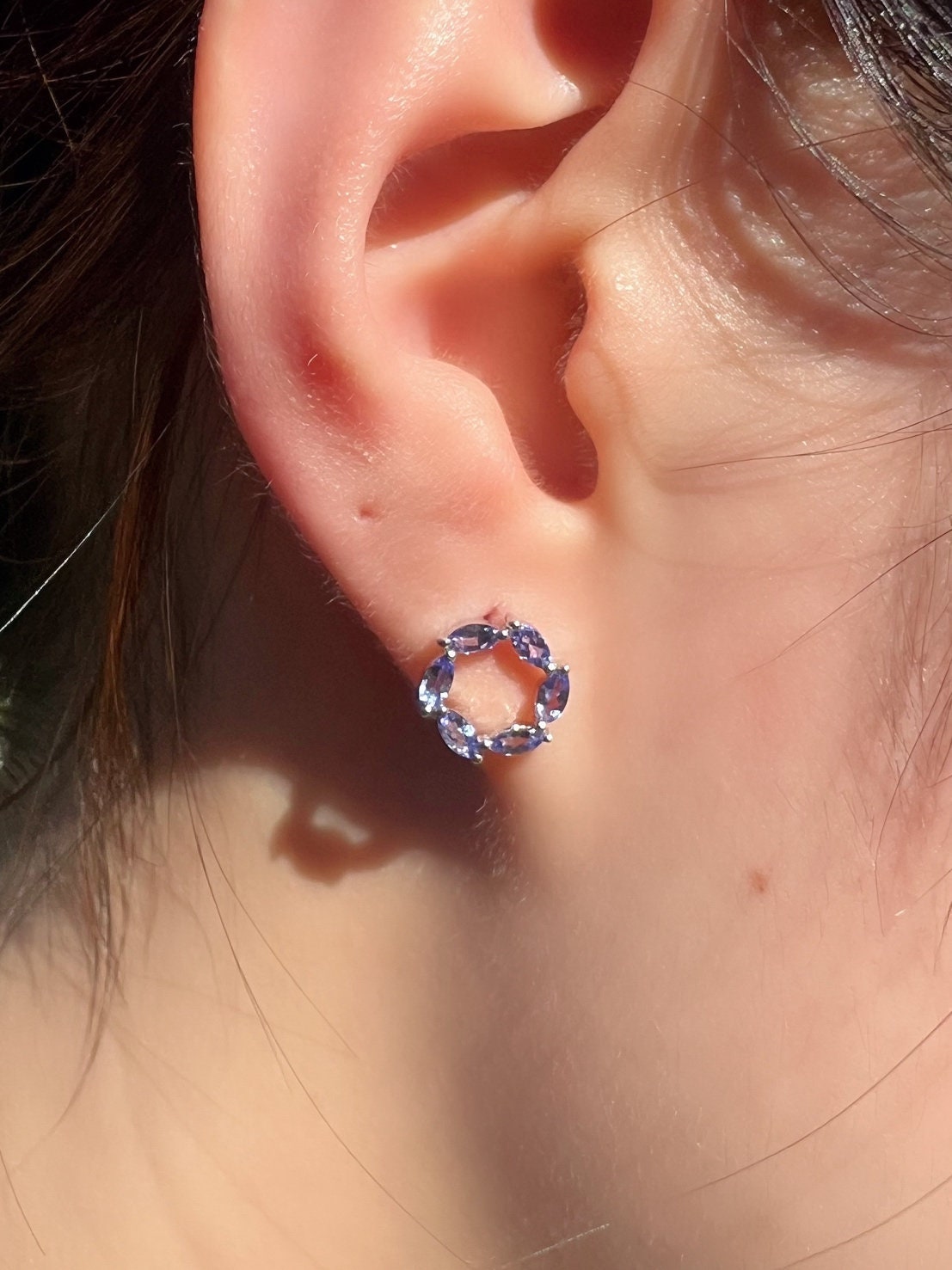 Genuine Tanzanite Marquise Earrings / Halo Earring / Pair / 14k Solid Yellow Gold