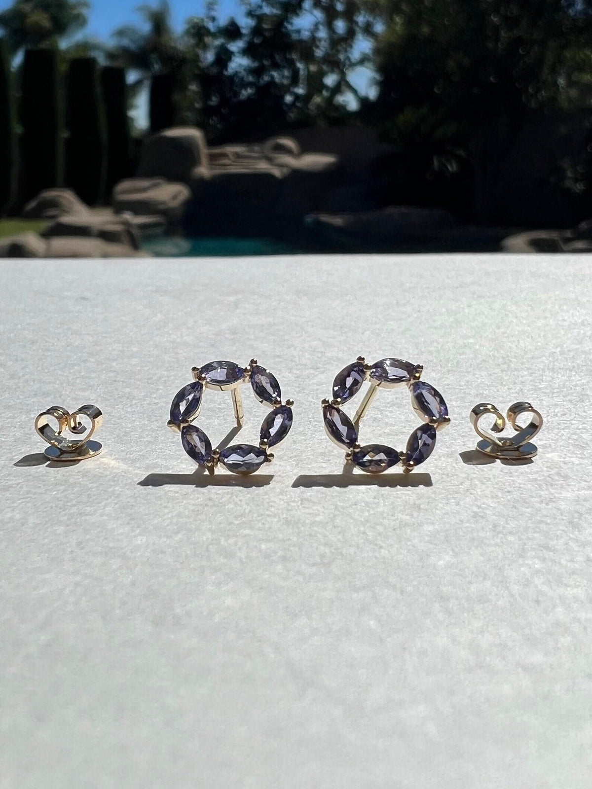 Genuine Tanzanite Marquise Earrings / Halo Earring / Pair / 14k Solid Yellow Gold
