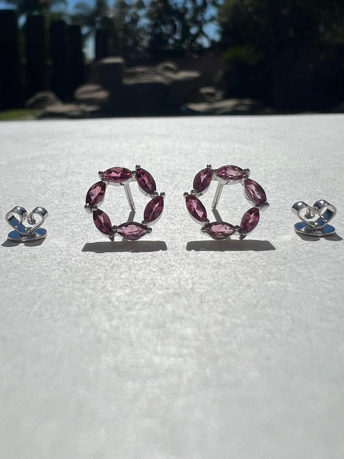 Genuine Marquise Tourmaline Halo Stud Earrings in 14k Solid Gold