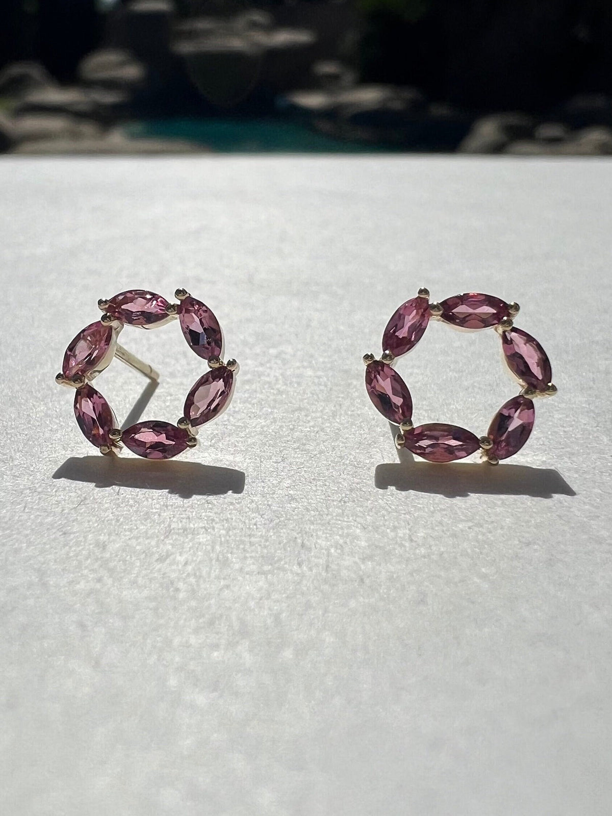 Genuine Marquise Tourmaline Halo Stud Earrings in 14k Solid Gold