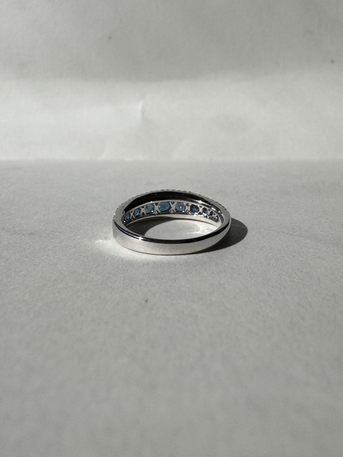 14k Solid White Gold Half Eternity Ring, Round Sapphire & Diamonds, September Birthstone Gift