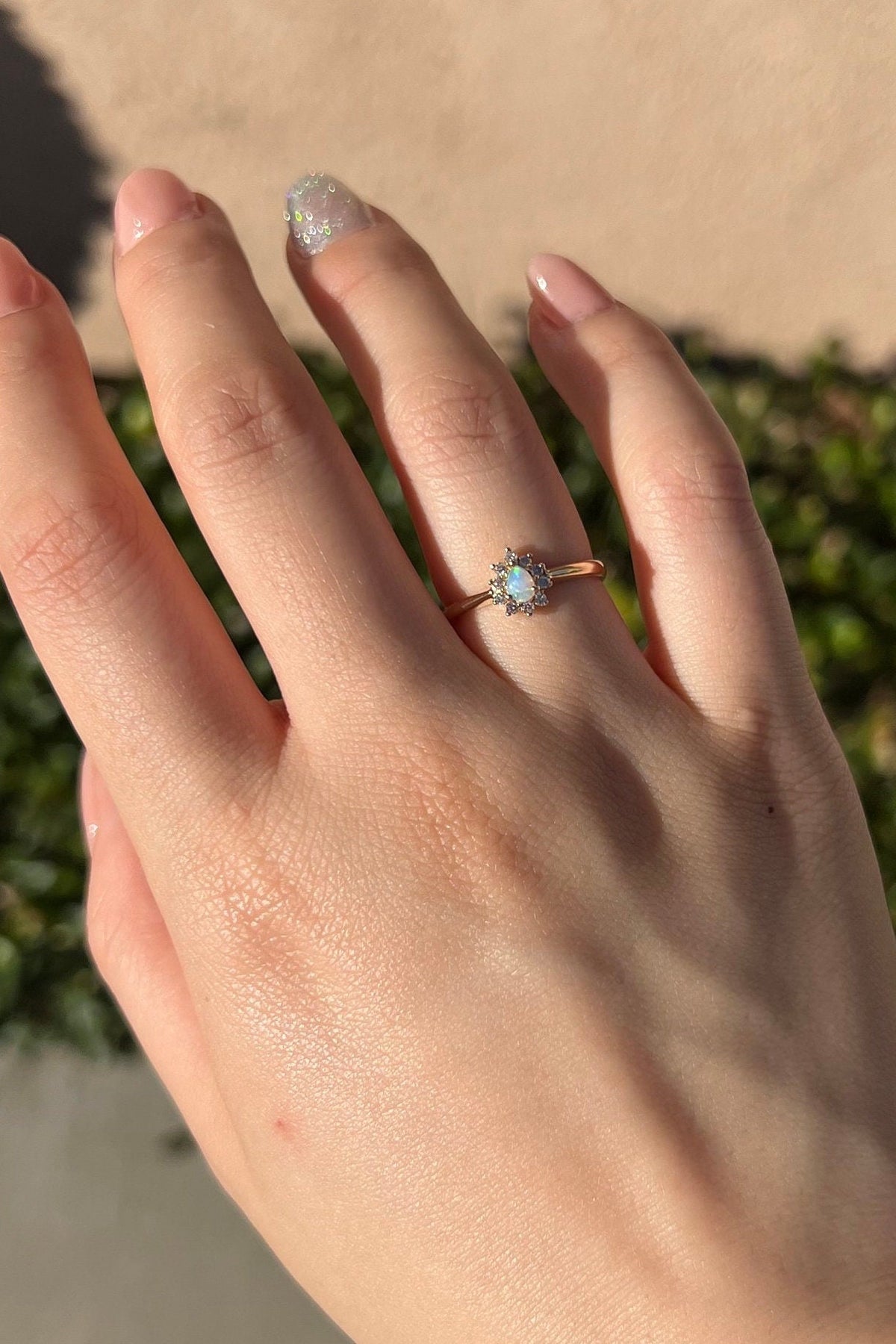 Genuine Opal and Diamond Ring｜14k Solid Yellow Gold