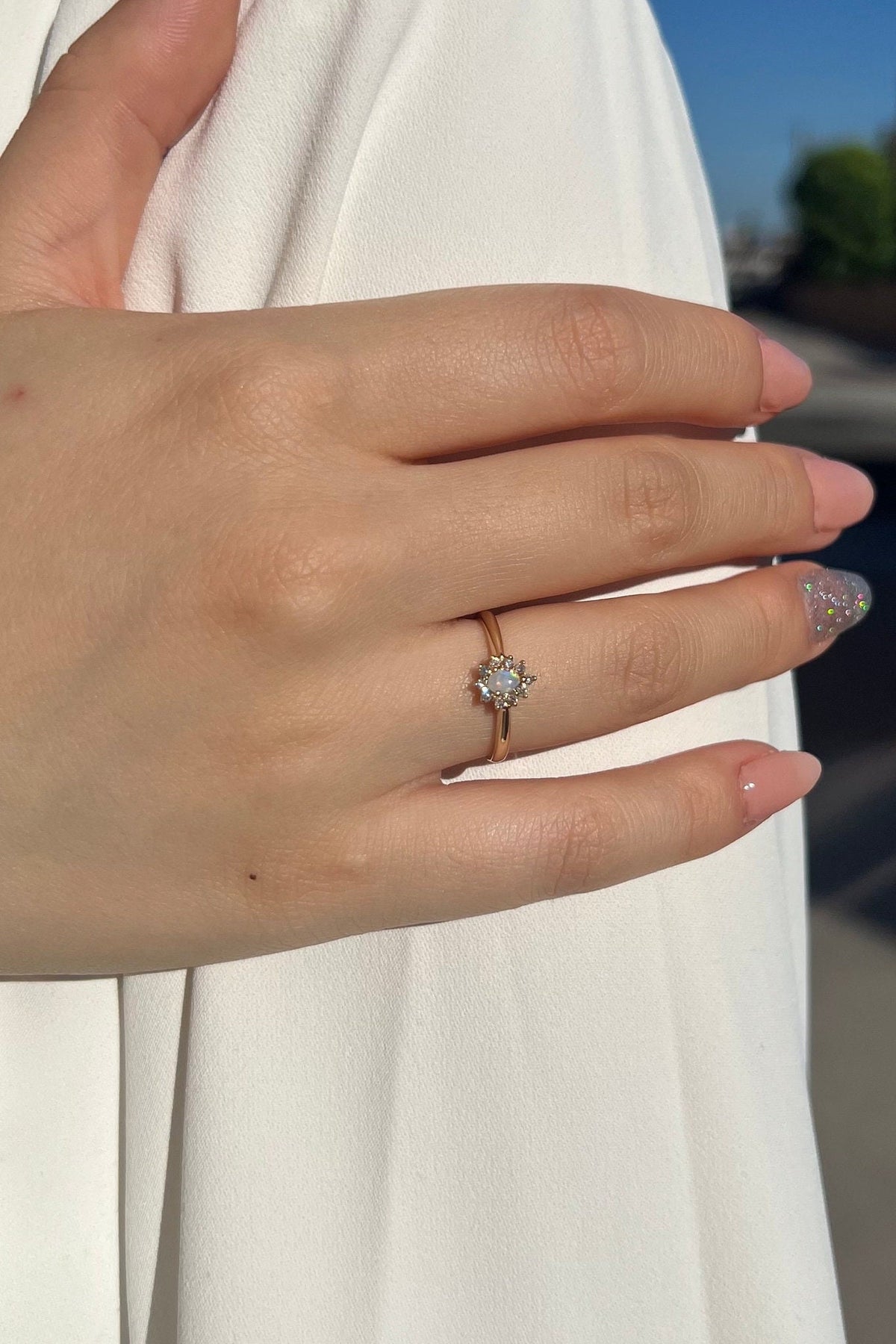 Genuine Opal and Diamond Ring｜14k Solid Yellow Gold