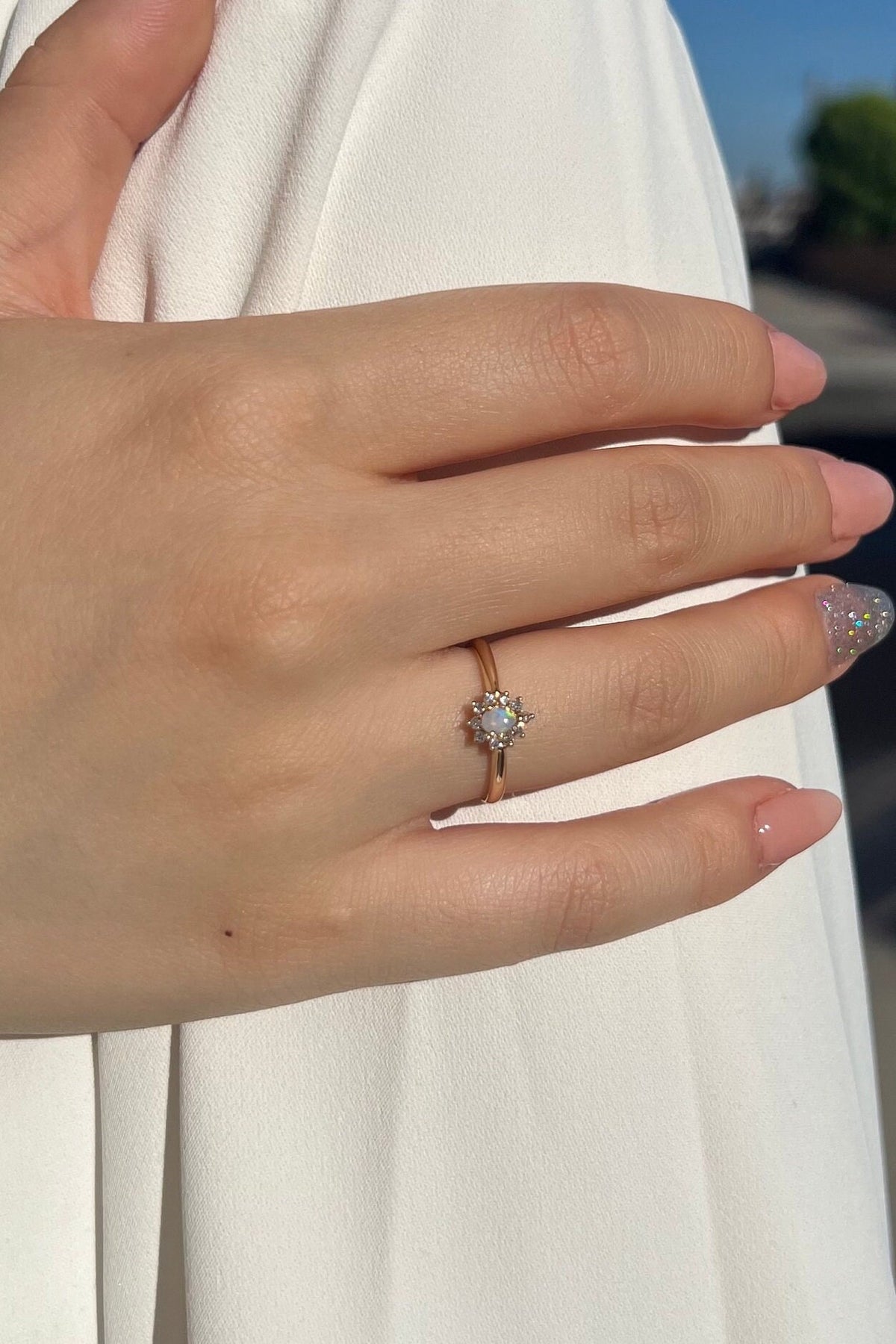 Genuine Opal and Diamond Ring｜14k Solid Yellow Gold