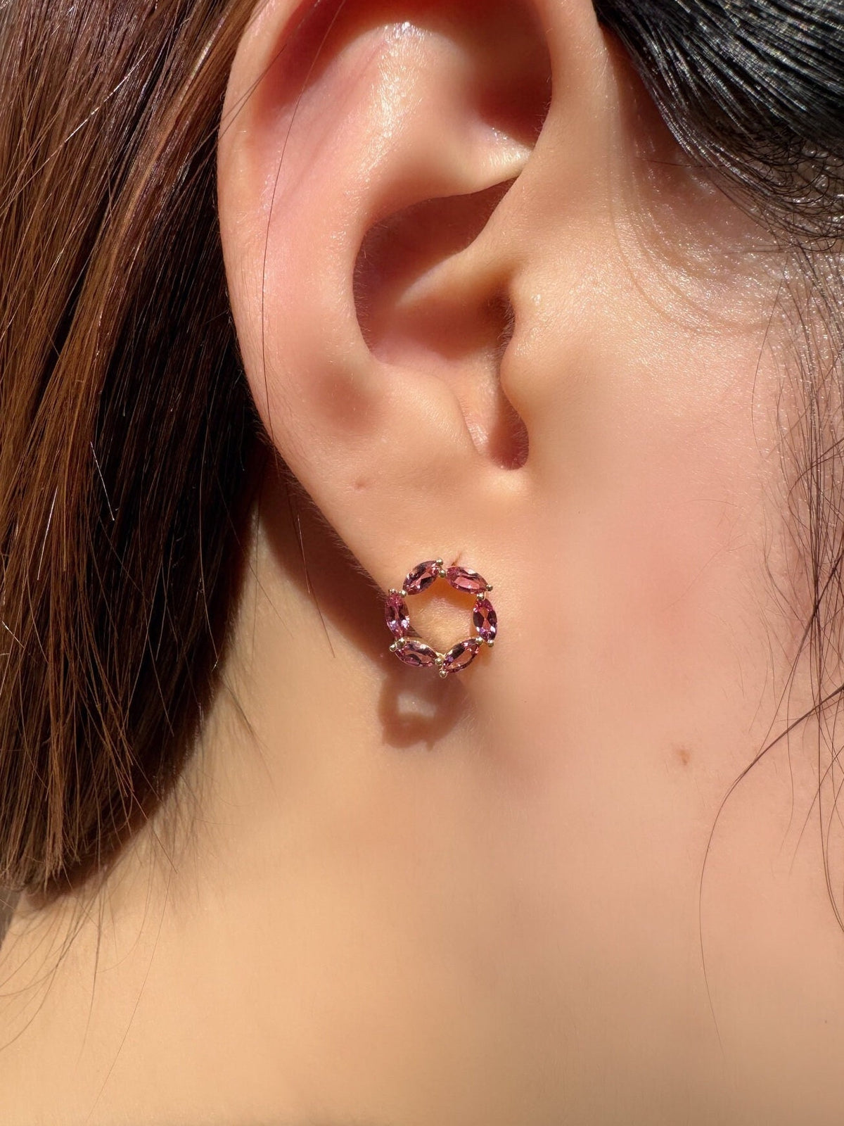 Genuine Marquise Tourmaline Halo Stud Earrings in 14k Solid Gold