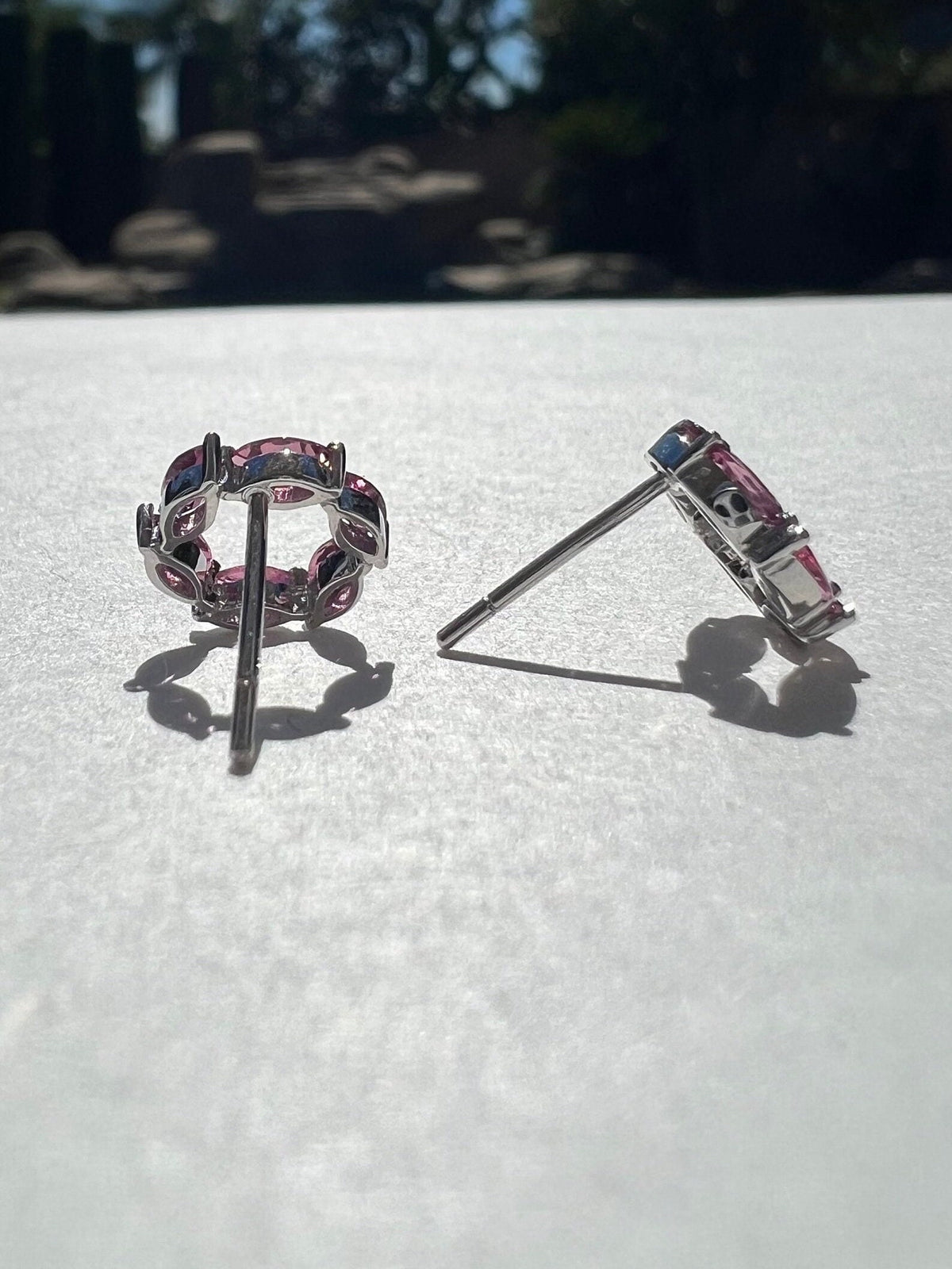 Genuine Marquise Tourmaline Halo Stud Earrings in 14k Solid Gold
