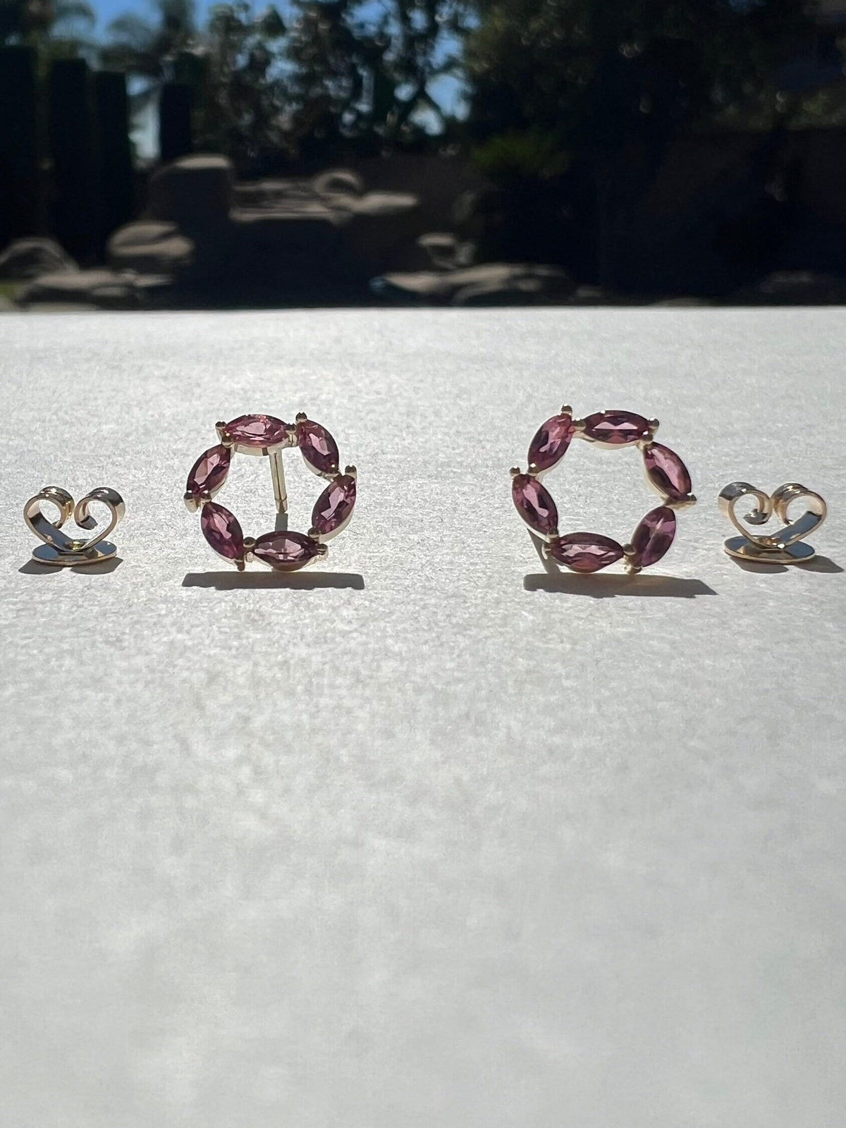 Genuine Marquise Tourmaline Halo Stud Earrings in 14k Solid Gold