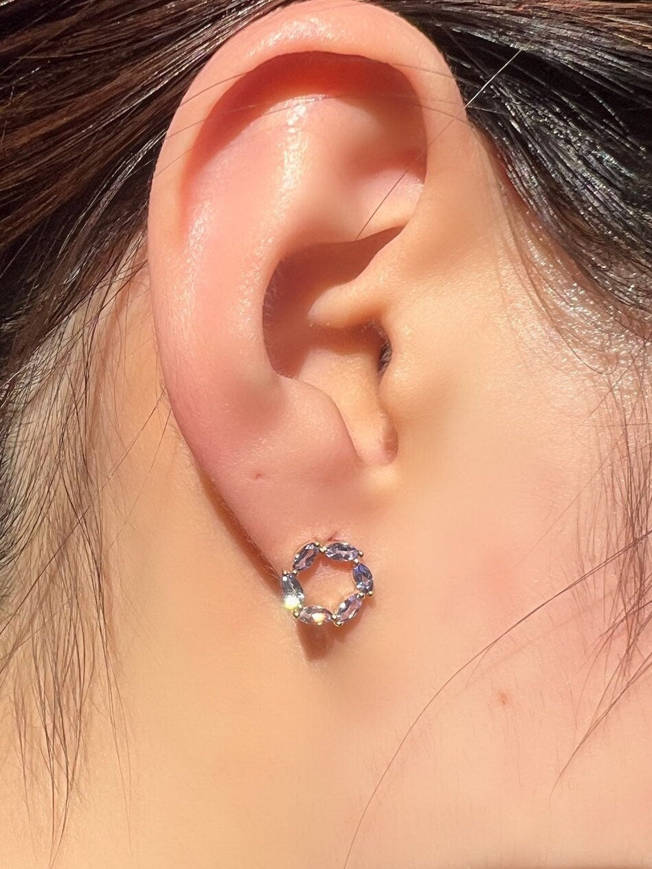 Genuine Tanzanite Marquise Earrings / Halo Earring / Pair / 14k Solid Yellow Gold