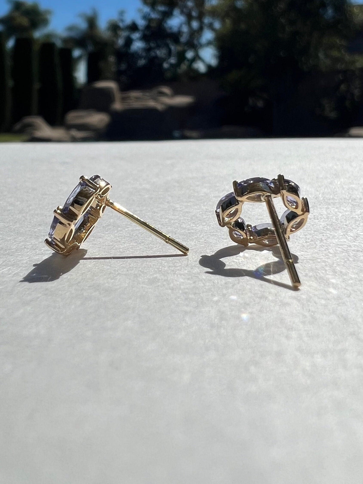 Genuine Tanzanite Marquise Earrings / Halo Earring / Pair / 14k Solid Yellow Gold
