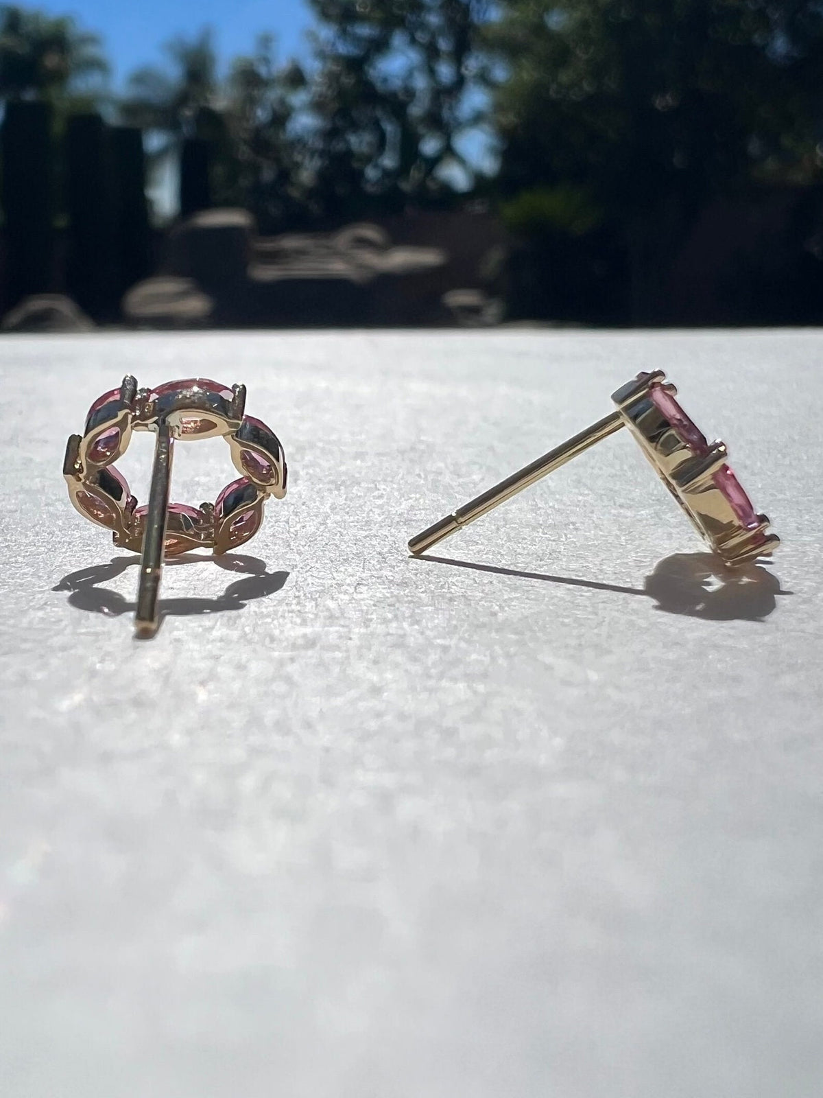 Genuine Marquise Tourmaline Halo Stud Earrings in 14k Solid Gold