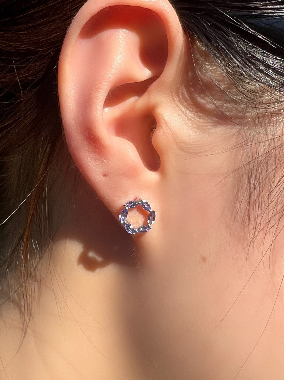 Genuine Tanzanite Marquise Earrings / Halo Earring / Pair / 14k Solid Yellow Gold