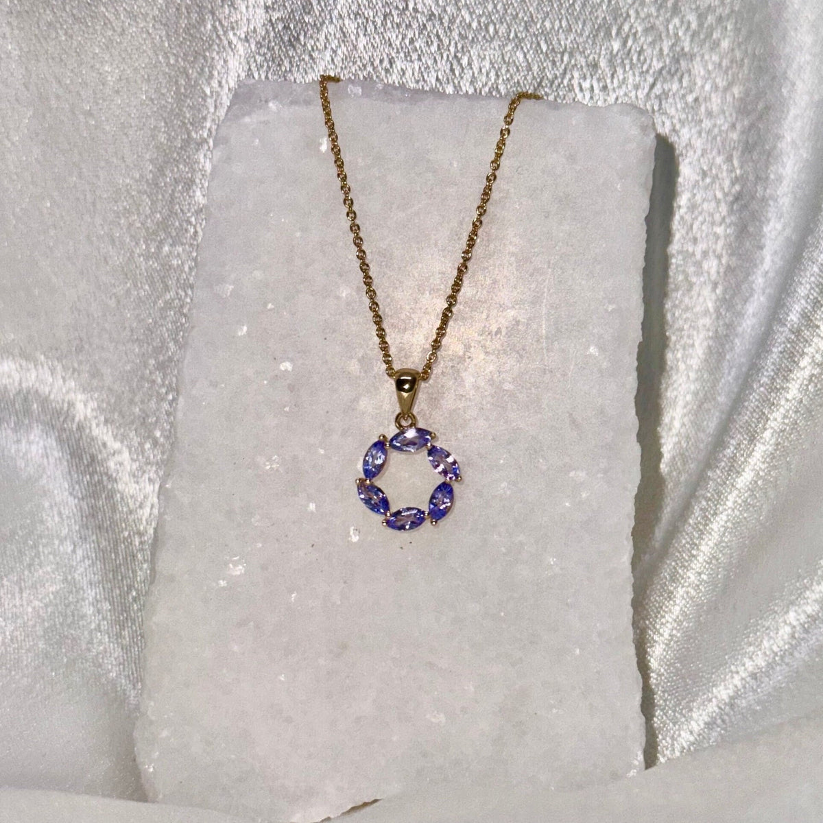Genuine Marquise Cut Tanzanite Pendant | 14k Solid Gold
