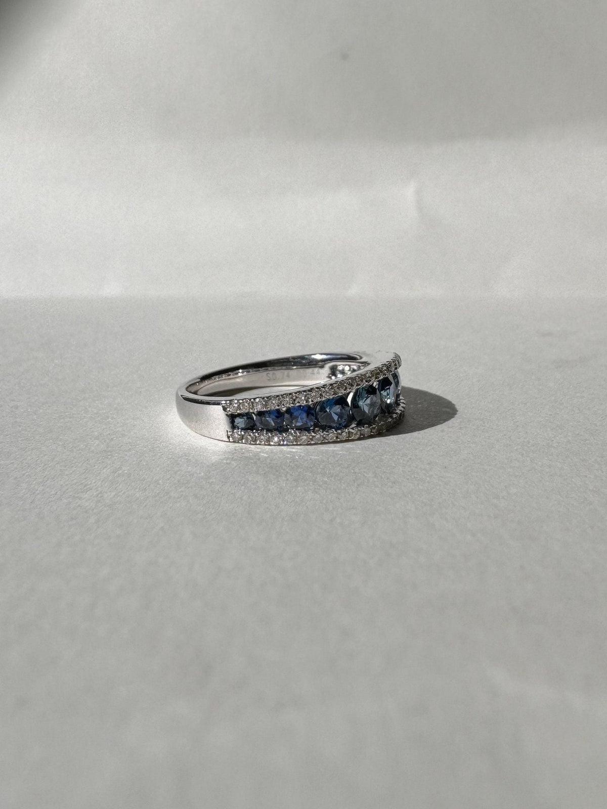 14k Solid White Gold Half Eternity Ring, Round Sapphire & Diamonds, September Birthstone Gift