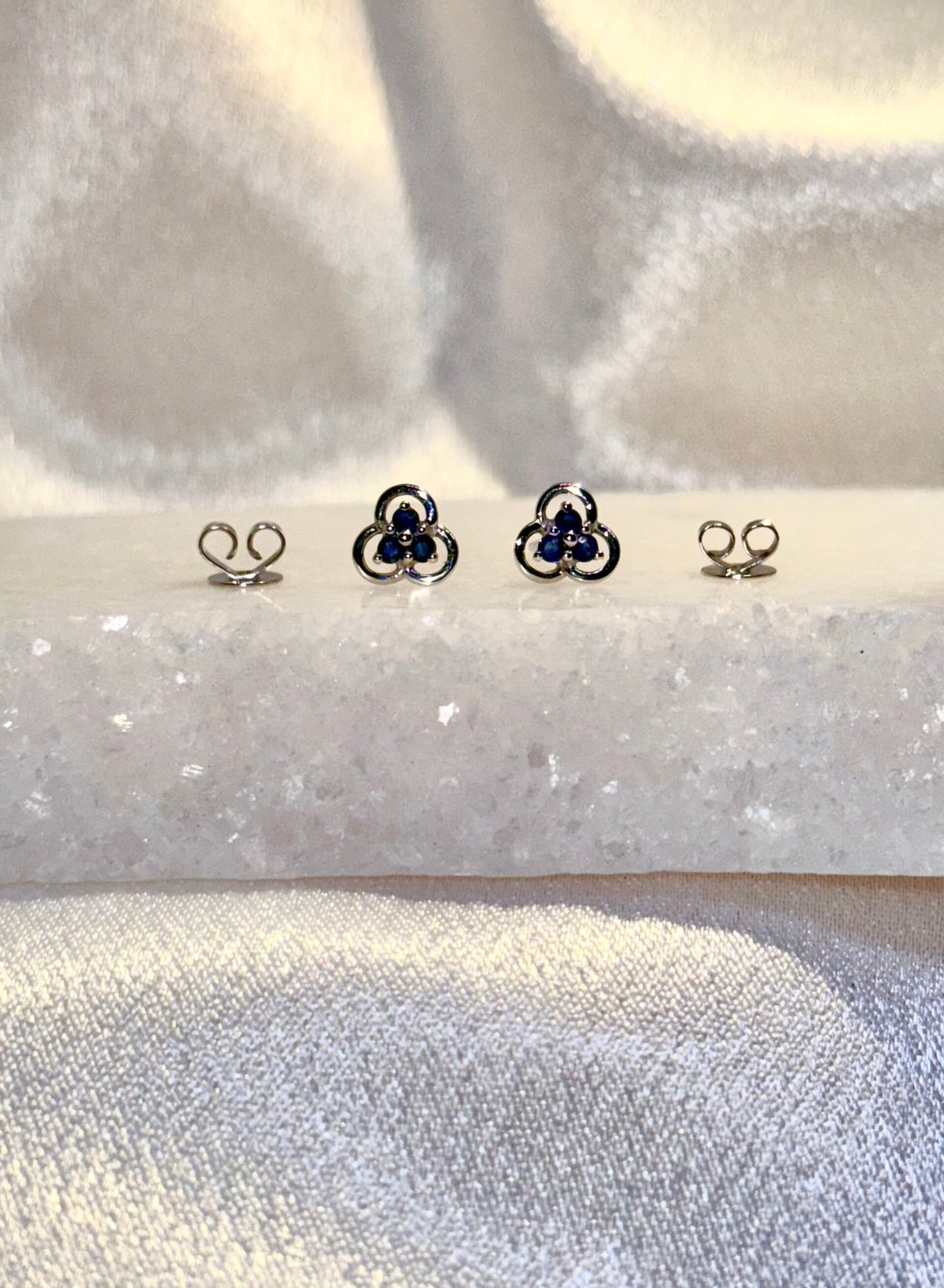 Genuine Sapphire Trio Studs in 14k Solid Gold