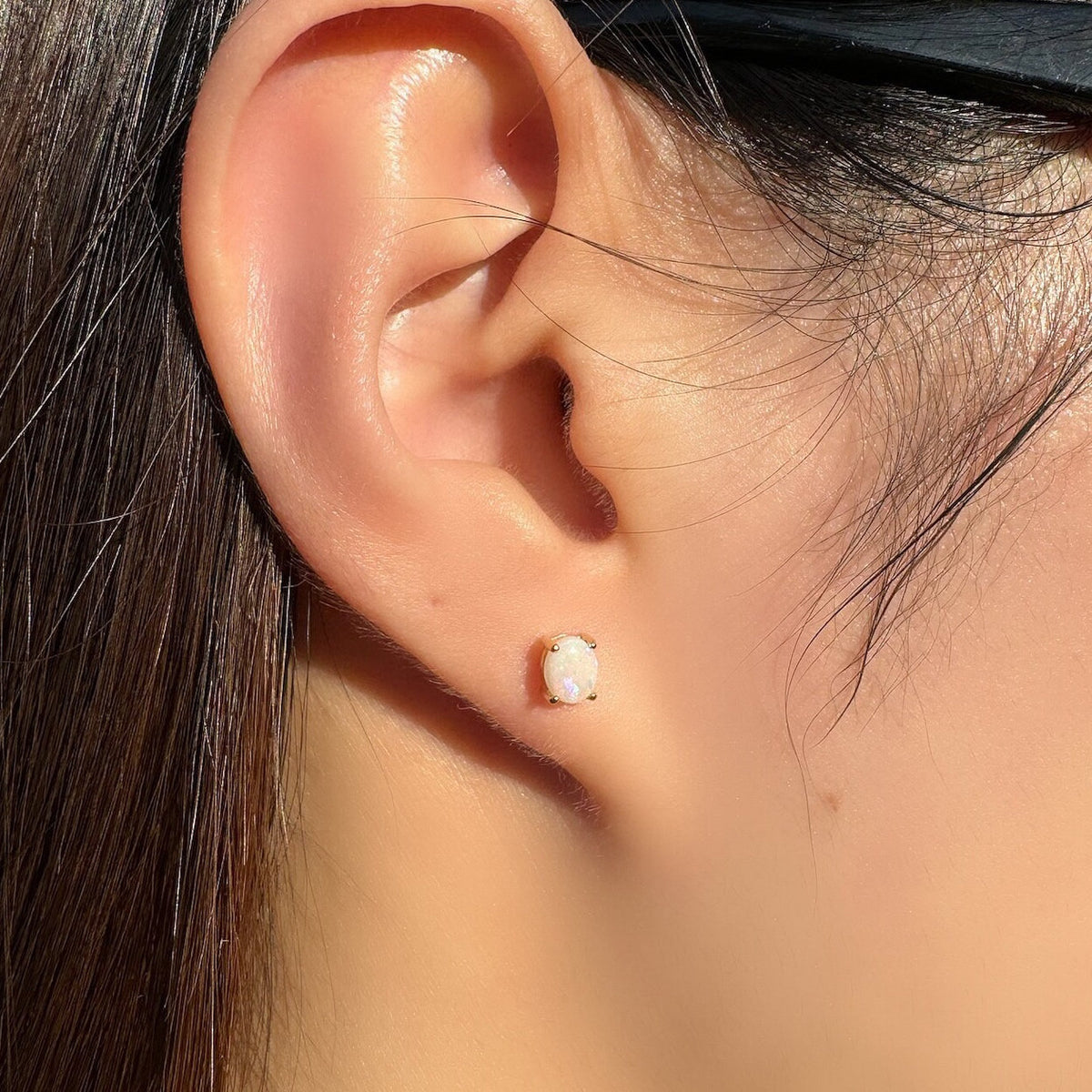 Genuine Opal Oval Cut Solitaire Stud Earrings in 14k Solid Gold