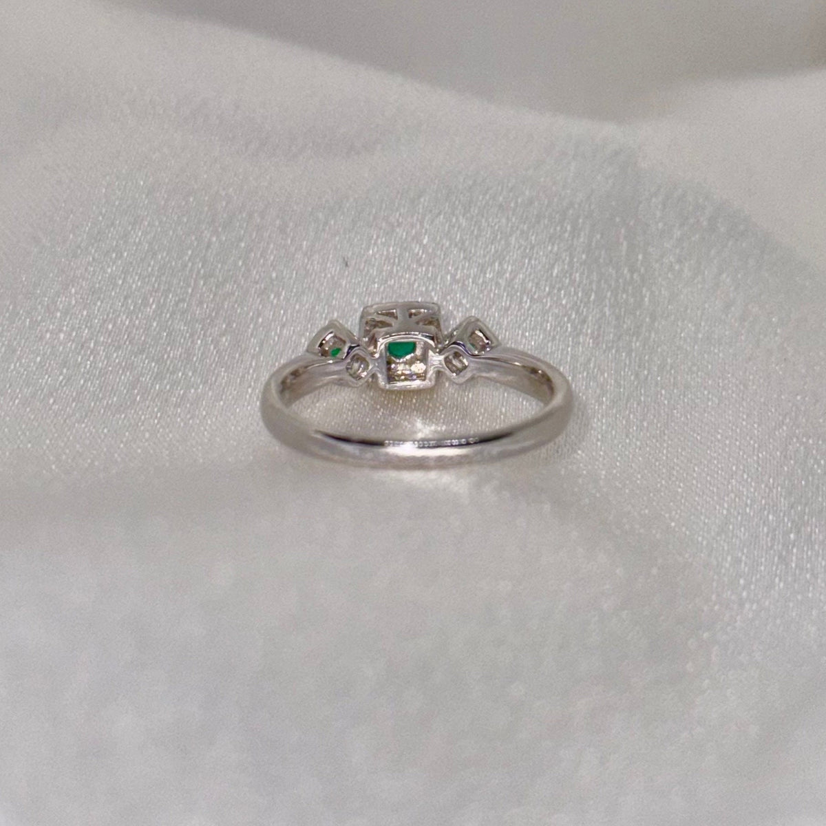 Genuine Emerald and Diamond Ring in 14k Solid White Gold