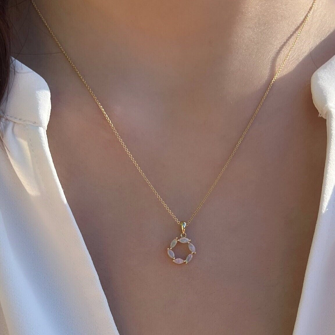 Genuine Marquise Cut Opal Pendant | 14k Solid Gold