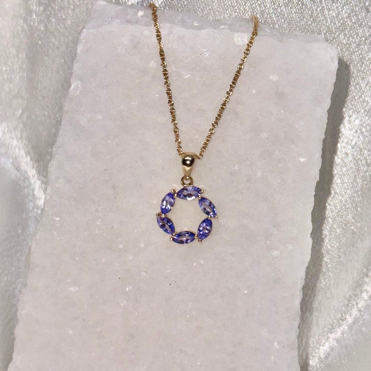 Genuine Marquise Cut Tanzanite Pendant | 14k Solid Gold