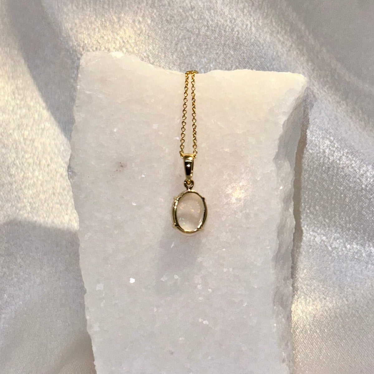 Genuine Oval Cut Opal Pendant | 14k Solid Gold