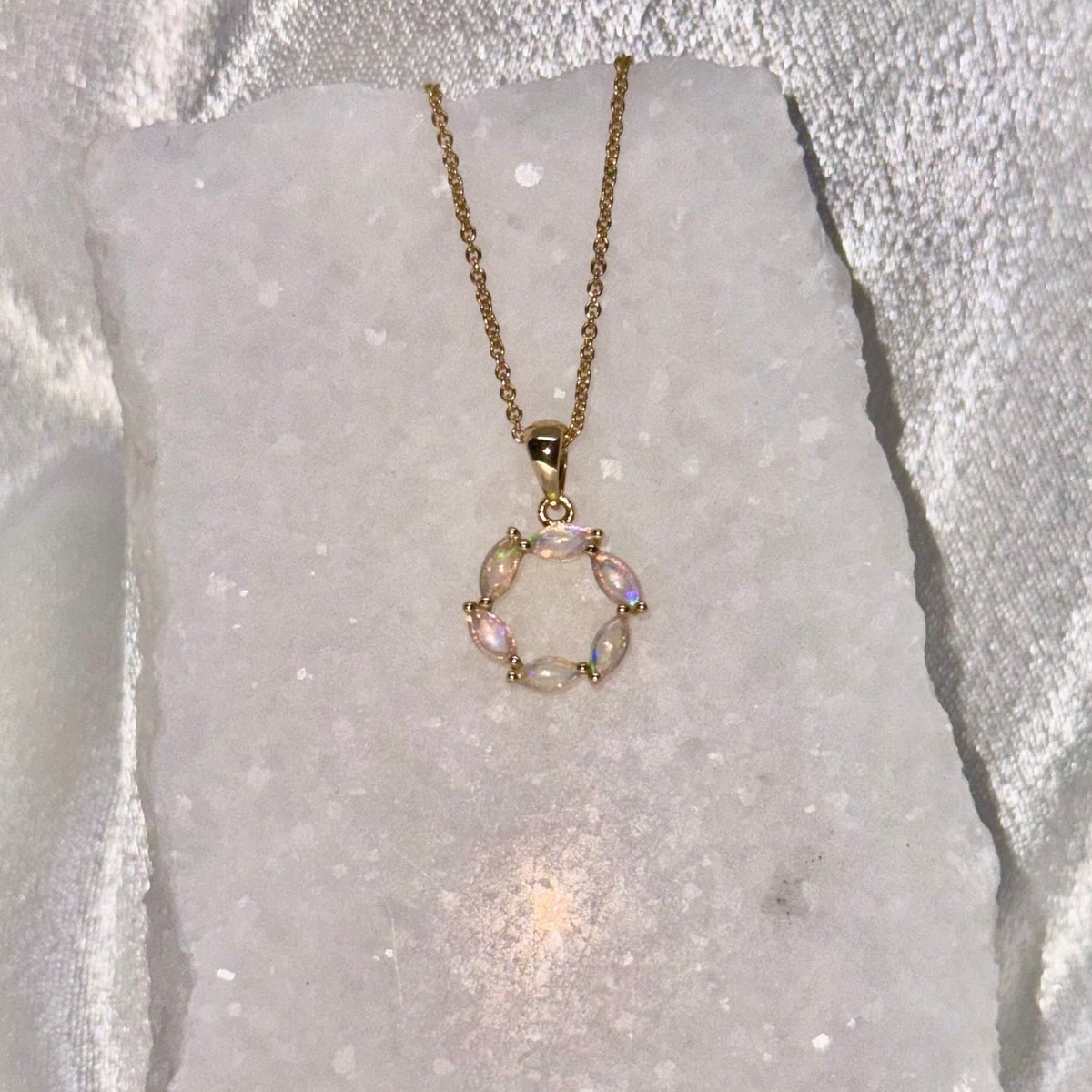 Genuine Marquise Cut Opal Pendant | 14k Solid Gold