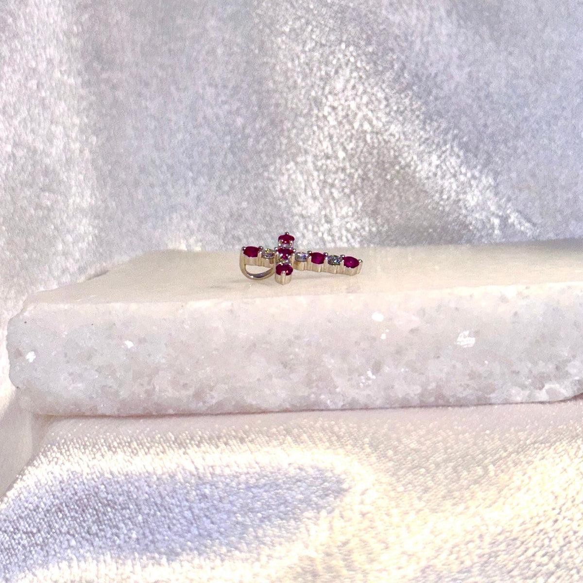Genuine Ruby and Diamond Cross Pendant in 14k Solid Gold