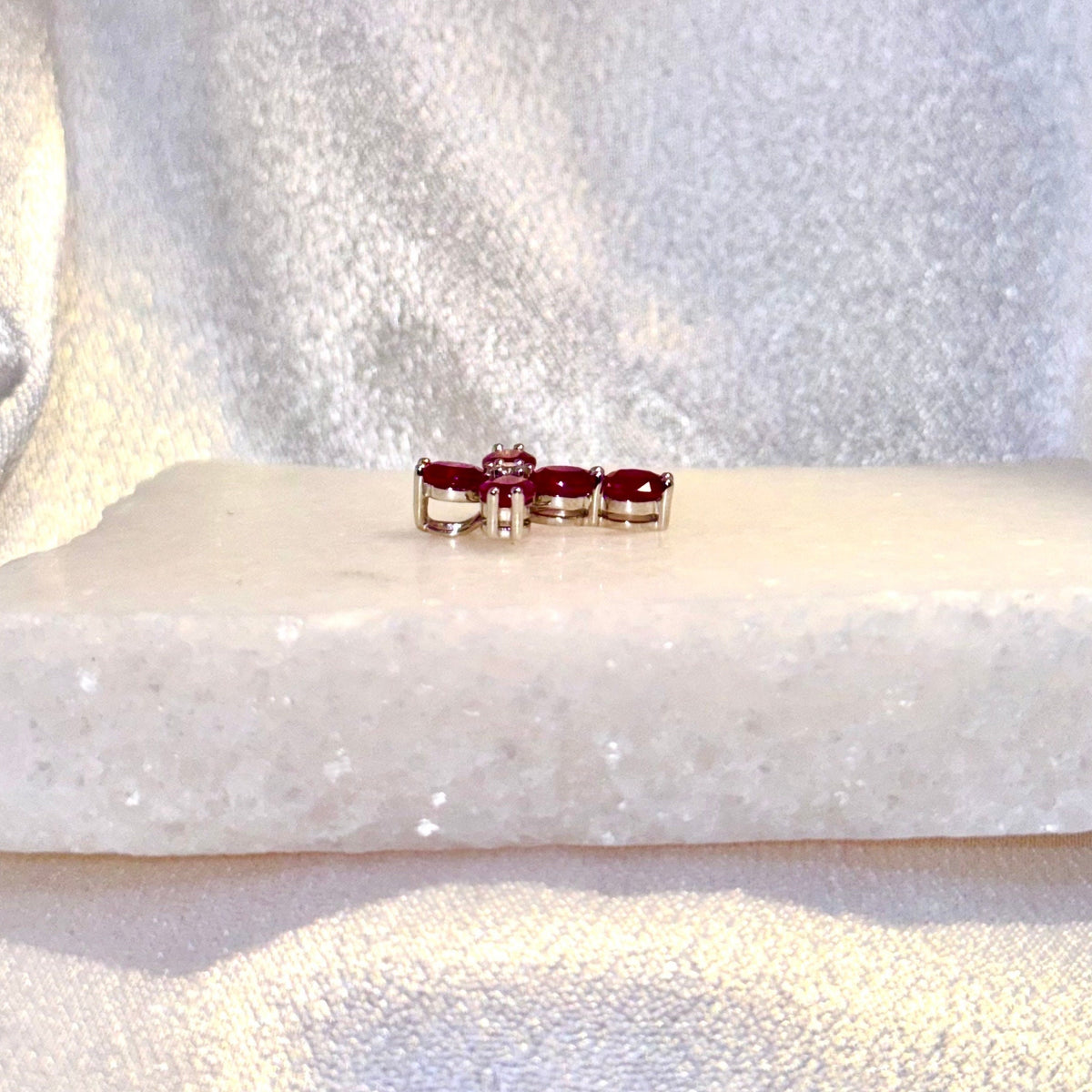 Genuine Ruby and Diamond Cross Pendant | 18k Solid White Gold