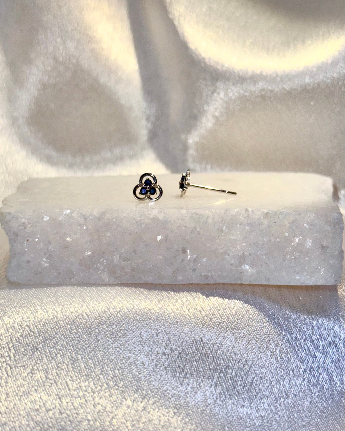 Genuine Sapphire Trio Studs in 14k Solid Gold