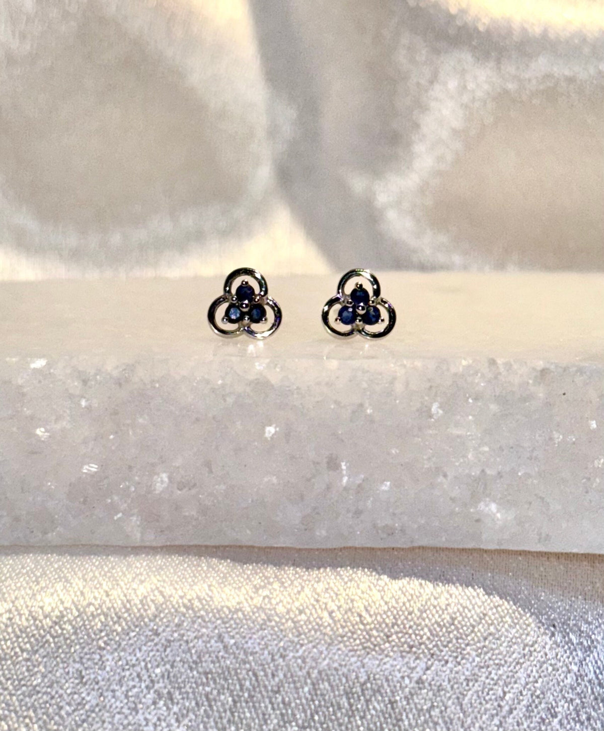 Genuine Sapphire Trio Studs in 14k Solid Gold