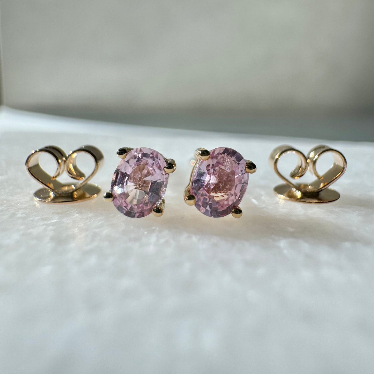 Genuine Oval Pink Sapphire 4mm Solitaire Stud Earrings, 14k Solid Gold, September Birthstone