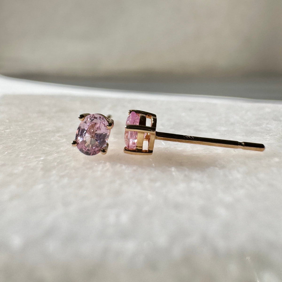 Genuine Oval Pink Sapphire 4mm Solitaire Stud Earrings, 14k Solid Gold, September Birthstone